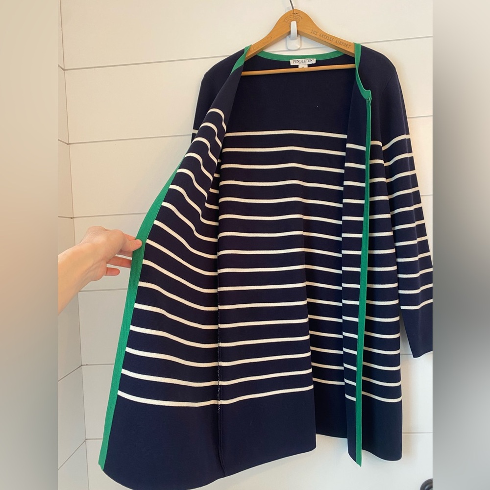 Pendleton Long Navy + While Striped With Green De… - image 6